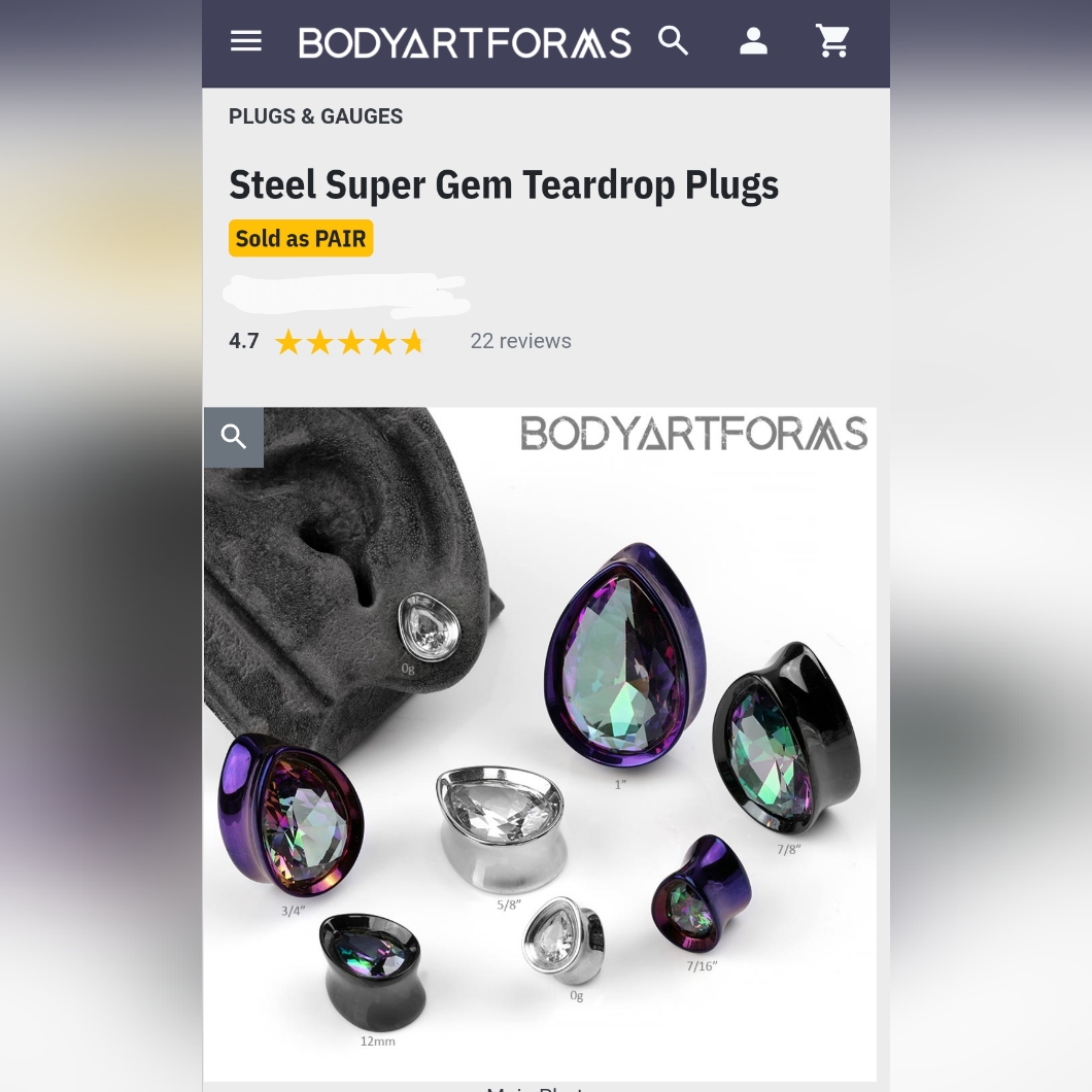 Black Steel Super Gem Teardrop Plugs 78 Inch From Bodyartforms